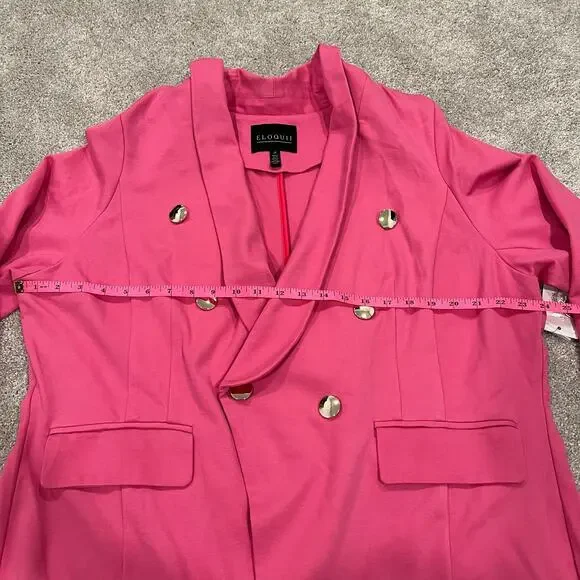 NWT Eloqui Women's Fabric Plus Size Blazer in Bright Pink Gold Buttons Size 22 - Picture 11 of 13